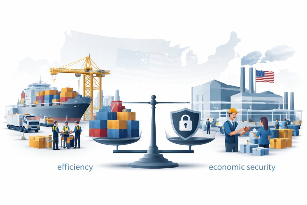 Illustration showing balance between efficiency and economic security in the economy.