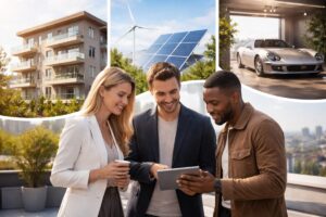 Professionals reviewing sustainable investments and finances strategy